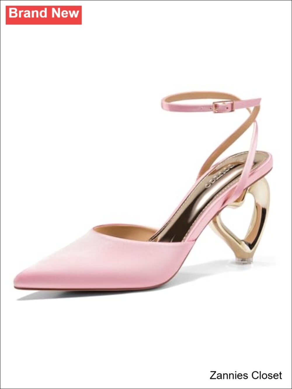 ✨Coutgo Womens Satin Heart Heel Kitten Heels Pointed Toe Ankle Strap Pumps